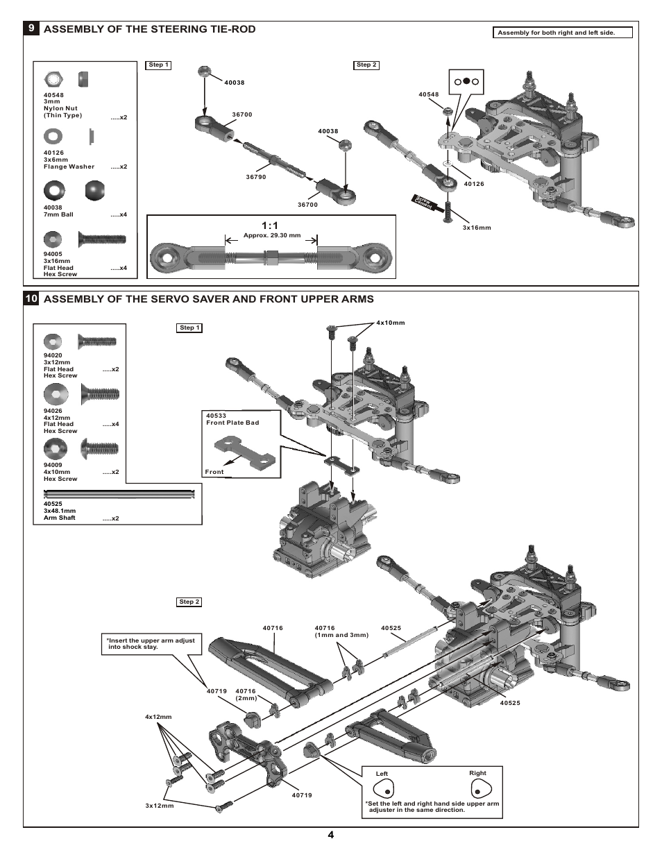 Assembly of the steering tie-rod 9, Assembly of the servo saver and front upper arms | OFNA Racing DM-1 Spec RTR User Manual | Page 10 / 33