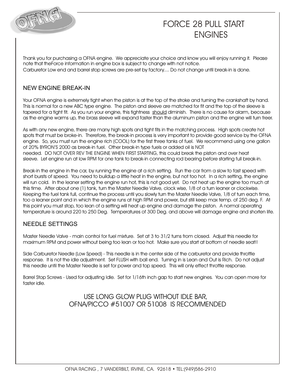 Force 28 pull start engines | OFNA Racing DM-1 Spec RTR User Manual | Page 31 / 33