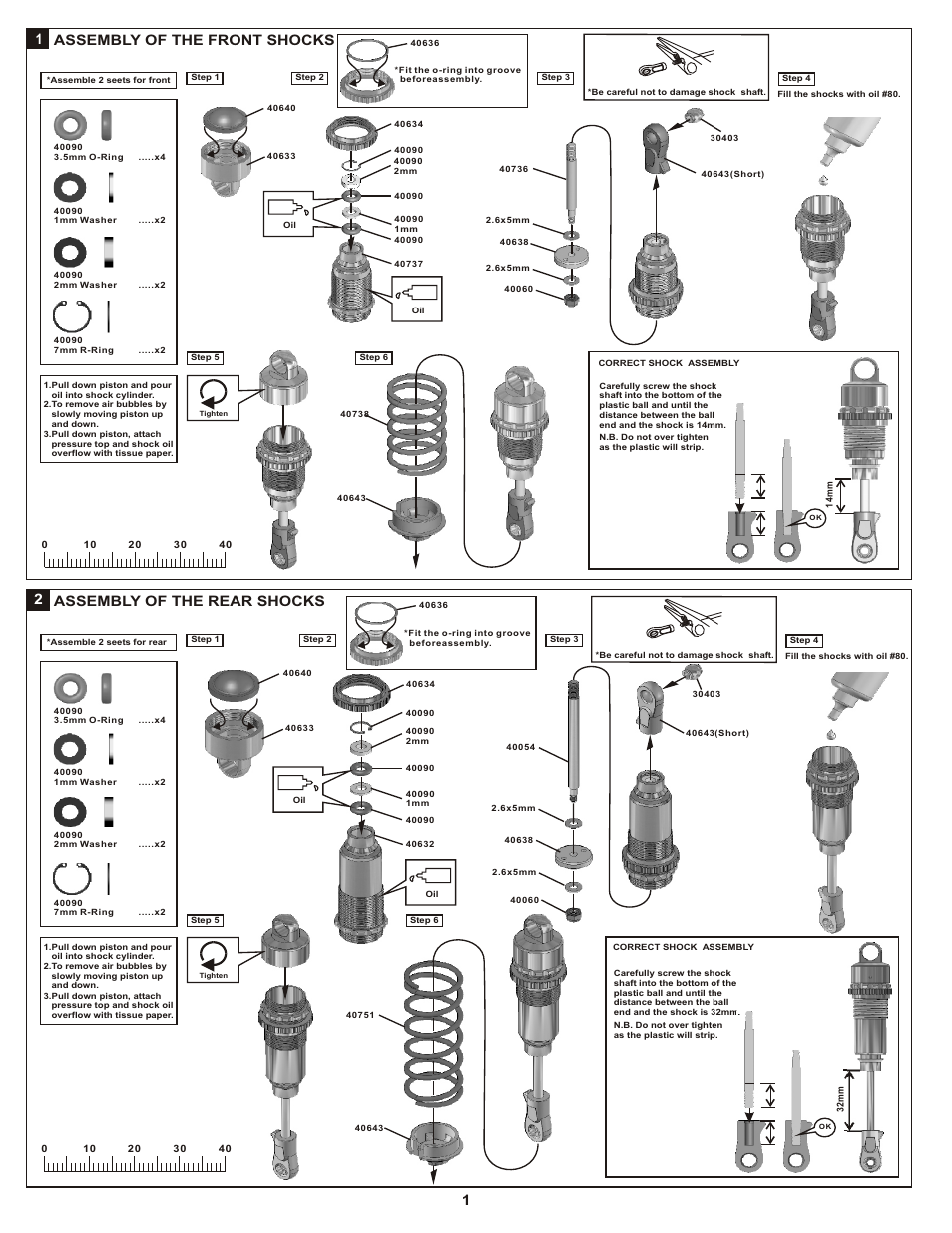 2assembly of the rear shocks, 1assembly of the front shocks | OFNA Racing DM-1 Spec RTR User Manual | Page 7 / 33