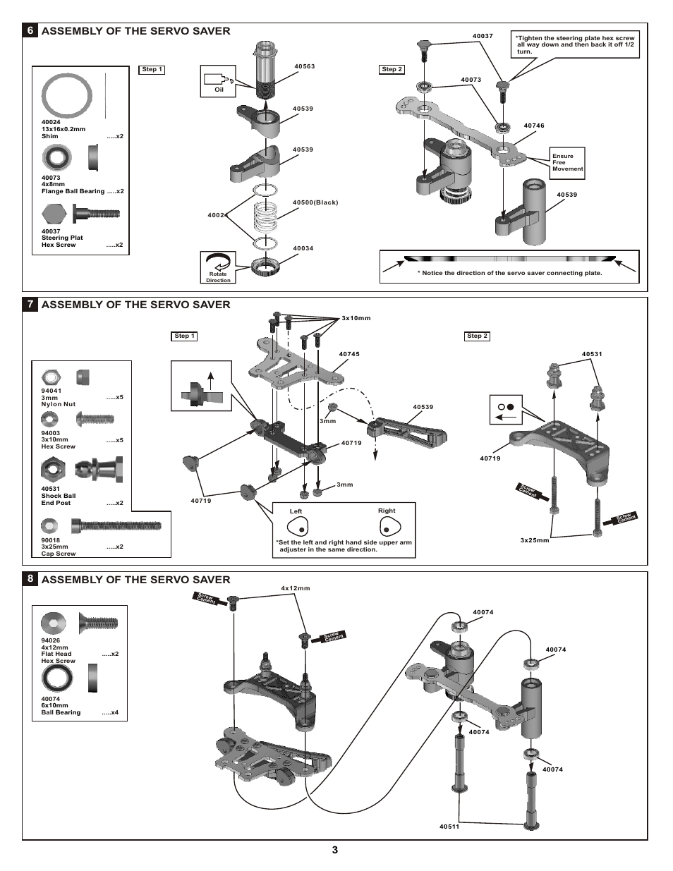 Assembly of the servo saver, 7assembly of the servo saver 3 8 | OFNA Racing DM-1 Spec RTR User Manual | Page 9 / 33