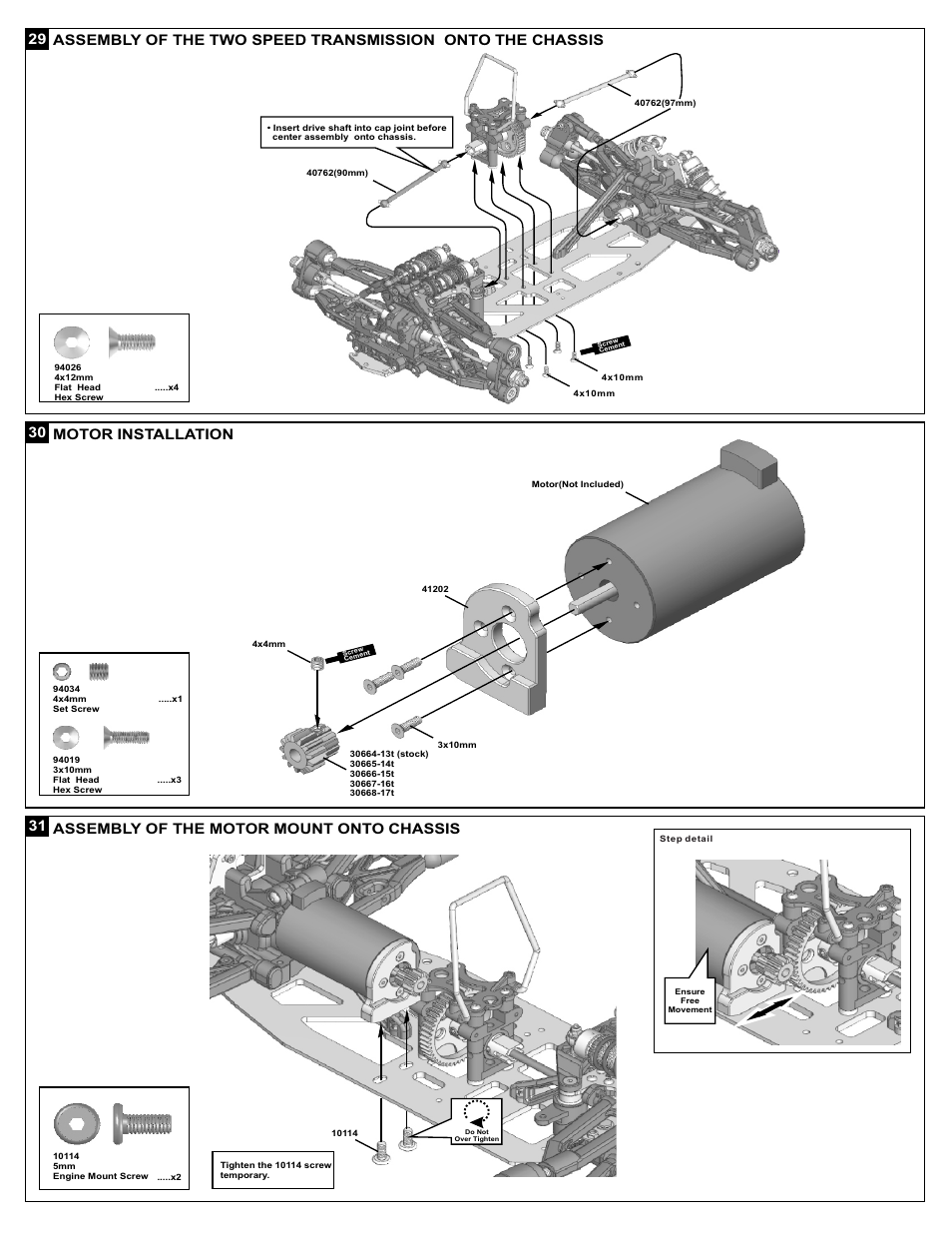 Motor installation, Assembly of the motor mount onto chassis | OFNA Racing DM-1e Spec User Manual | Page 17 / 31