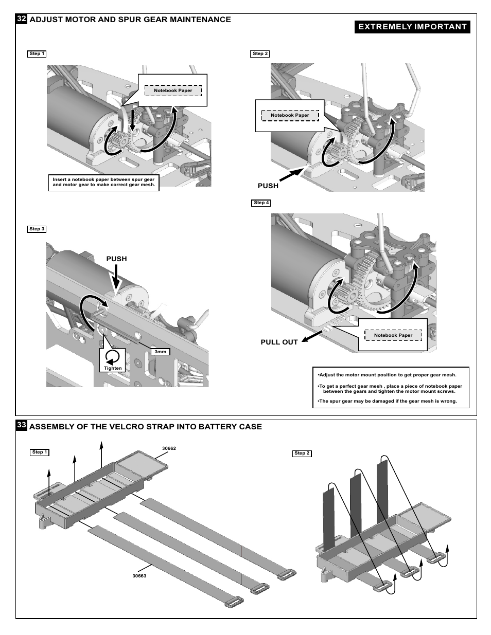 Assembly of the velcro strap into battery case | OFNA Racing DM-1e Spec User Manual | Page 18 / 31