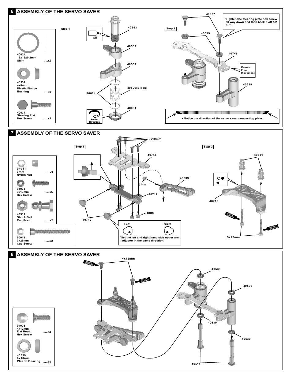 Assembly of the servo saver, 7assembly of the servo saver 8 | OFNA Racing DM-1e Spec User Manual | Page 9 / 31