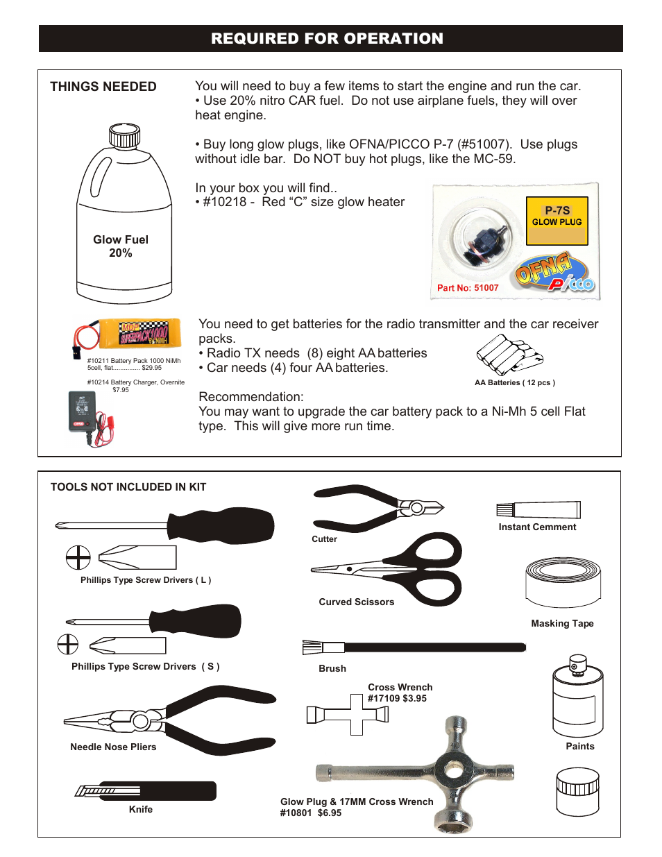 Required for operation, Things needed | OFNA Racing Hyper 7 RTR User Manual | Page 2 / 5
