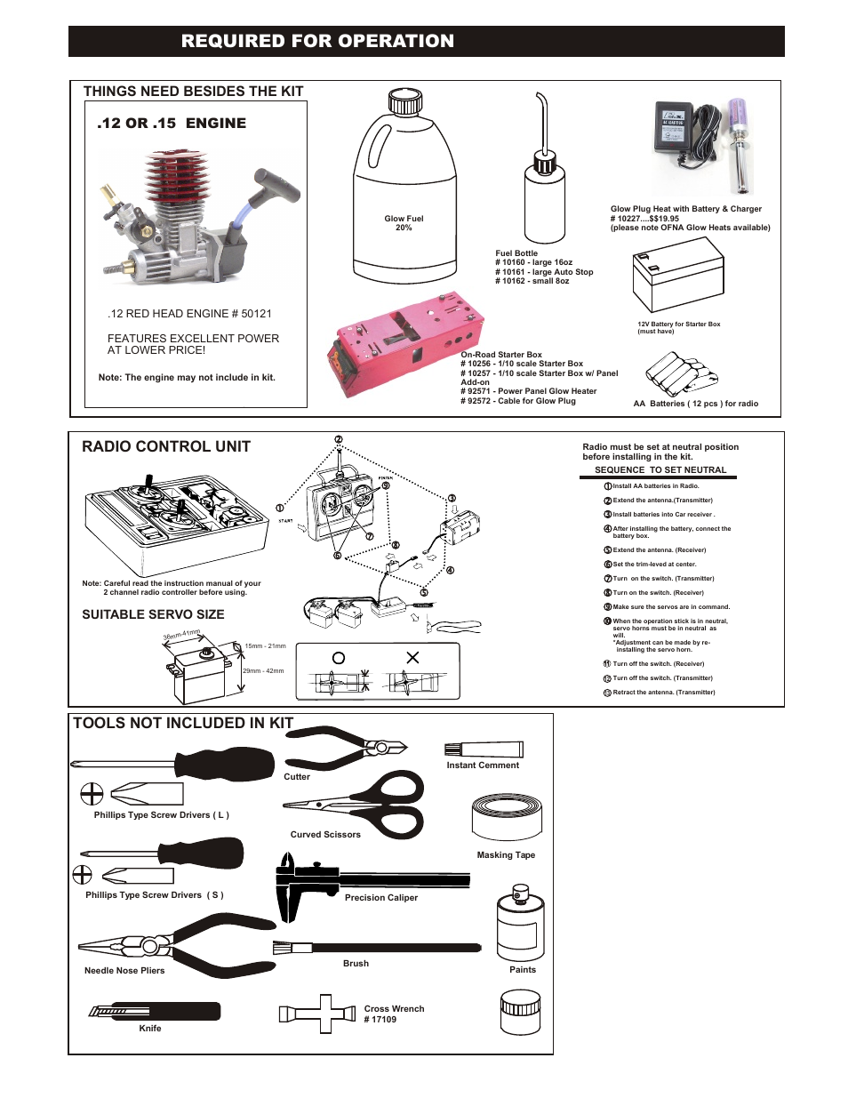 Read this before running, Required for operation, Tools not included in kit radio control unit | OFNA Racing Hyper 10 User Manual | Page 2 / 6