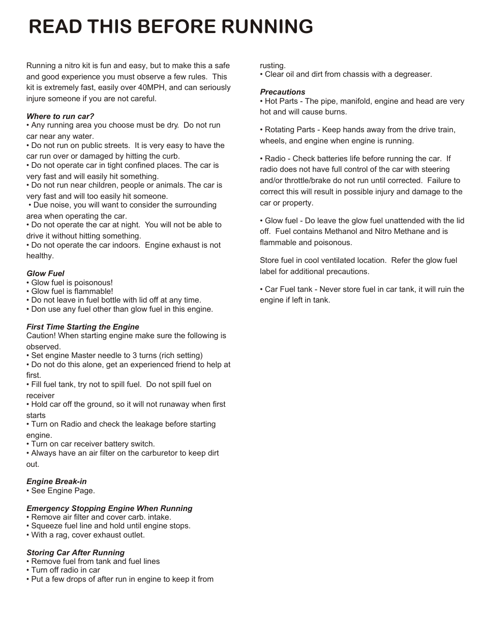 Read this before running, Required for operation, Tools not included in kit radio control unit | OFNA Racing Hyper 10 User Manual | Page 3 / 6