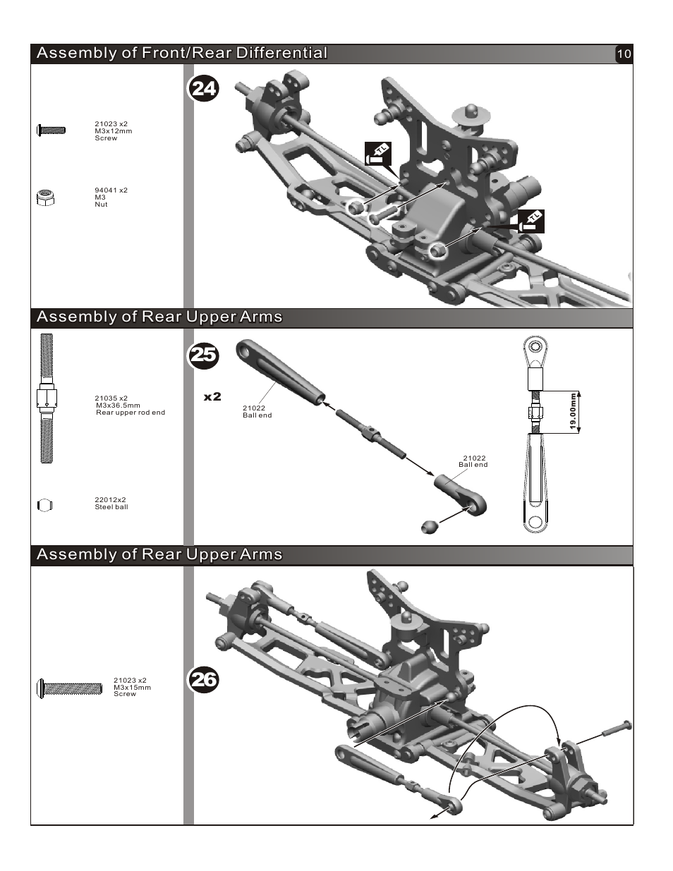 Assembly of front/rear differential, Assembly of rear upper arms | OFNA Racing Hyper Mini ST User Manual | Page 11 / 33