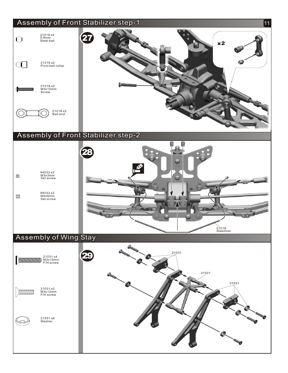 Assembly of wing stay, Assembly of front stabilizer step-1 | OFNA Racing Hyper Mini ST User Manual | Page 12 / 33