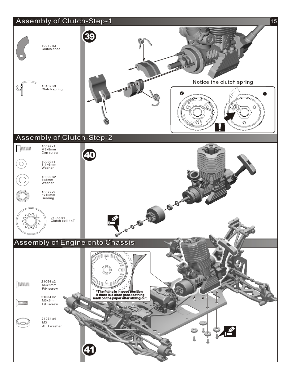 Assembly of engine onto chassis, Assembly of clutch-step-2 | OFNA Racing Hyper Mini ST User Manual | Page 16 / 33