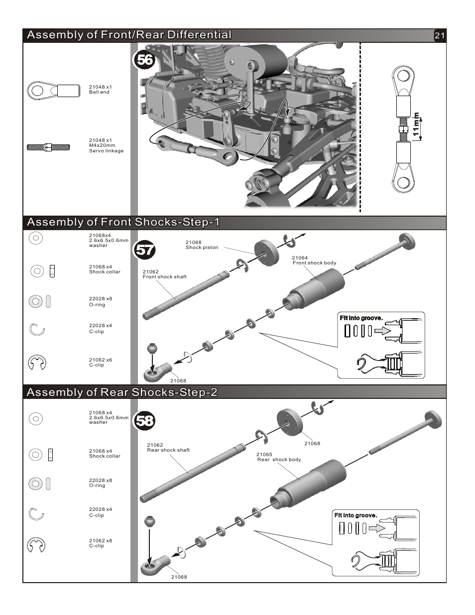 Assembly of front/rear differential, Assembly of front shocks-step-1 | OFNA Racing Hyper Mini ST User Manual | Page 22 / 33