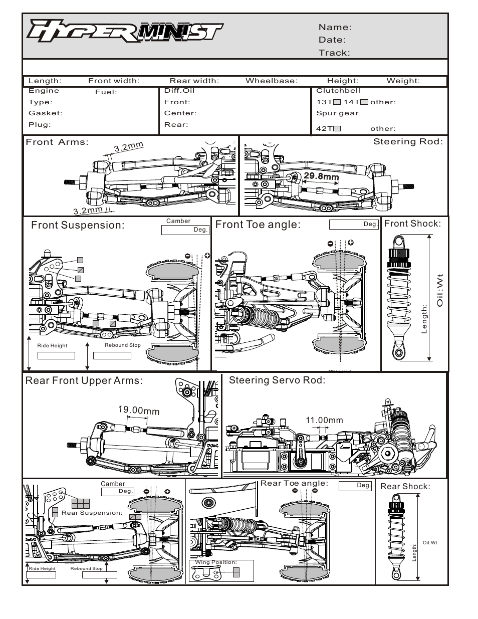 Front toe angle, Front suspension, Rear front upper arms | Steering servo rod, Front shock, 1 .00mm 9 | OFNA Racing Hyper Mini ST User Manual | Page 27 / 33