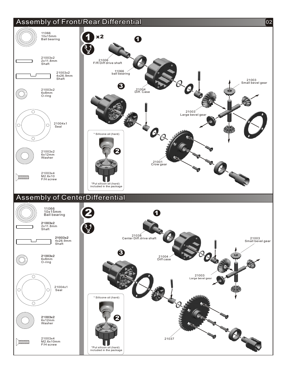 Assembly of front/rear differential, Assembly of centerdifferential | OFNA Racing Hyper Mini ST User Manual | Page 3 / 33