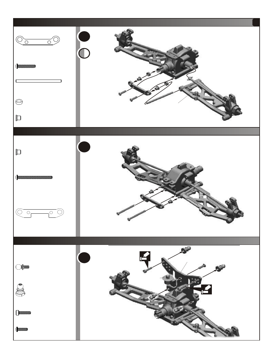 Assembly of rear shock stay, Assembly of rear suspension arms-2 | OFNA Racing Hyper Mini STe User Manual | Page 10 / 35