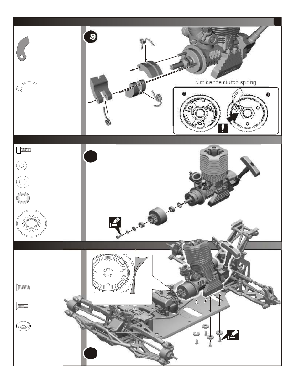 Assembly of engine onto chassis, Assembly of clutch-step-2 | OFNA Racing Hyper Mini STe User Manual | Page 16 / 35