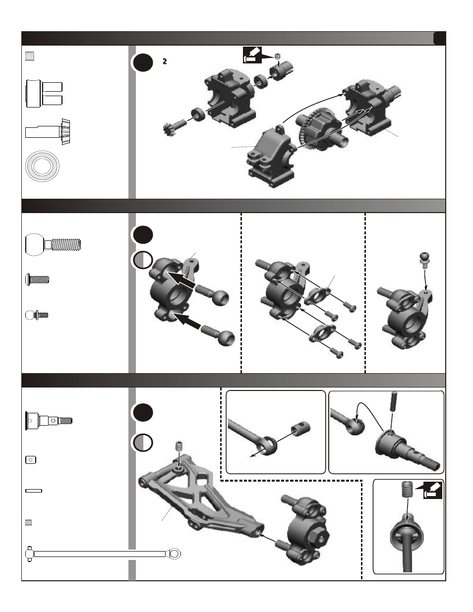 Assembly of front/rear differential, Assembly of front suspension step-1, Assembly of front suspension step-2 | Rl r l | OFNA Racing Hyper Mini STe User Manual | Page 4 / 35