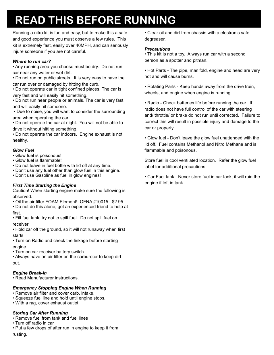 Read this before running | OFNA Racing Jammin X1 CR User Manual | Page 2 / 38