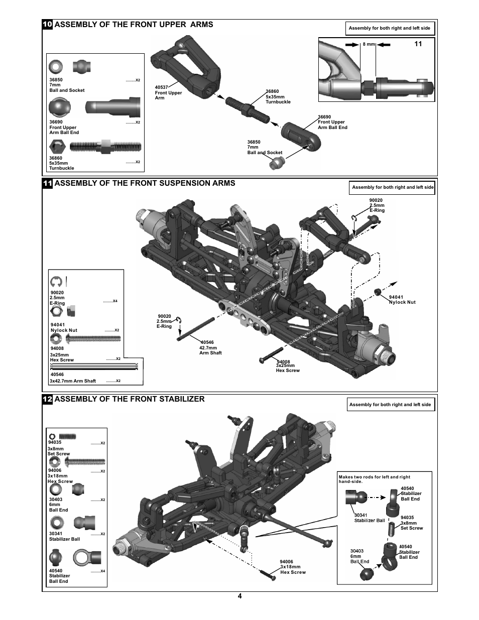 Assembl of the front upper arms y, Assembl of the front suspension arms y, Assembl of the front stabilizer y | 11 ¡g | OFNA Racing Jammin X1 CR FTE User Manual | Page 10 / 40