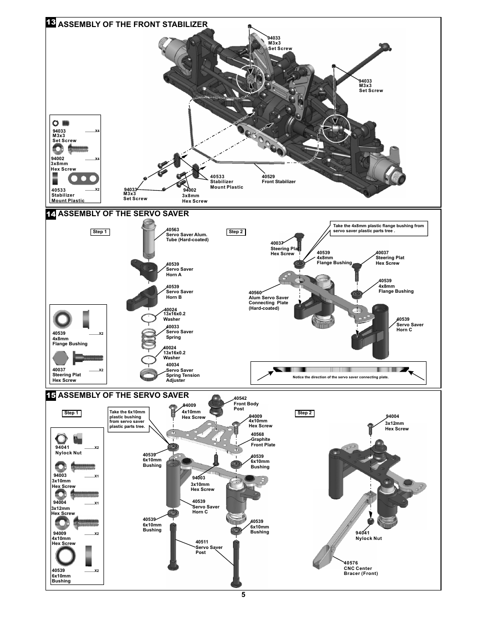 Assembl of the front stabilizer y, Assembl of the servo saver y | OFNA Racing Jammin X1 CR FTE User Manual | Page 11 / 40