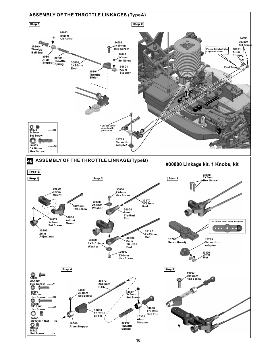 Assembly of the throttle linkages (typea), Assembly of the throttle linkage(typeb) | OFNA Racing Jammin X1 CR FTE User Manual | Page 22 / 40