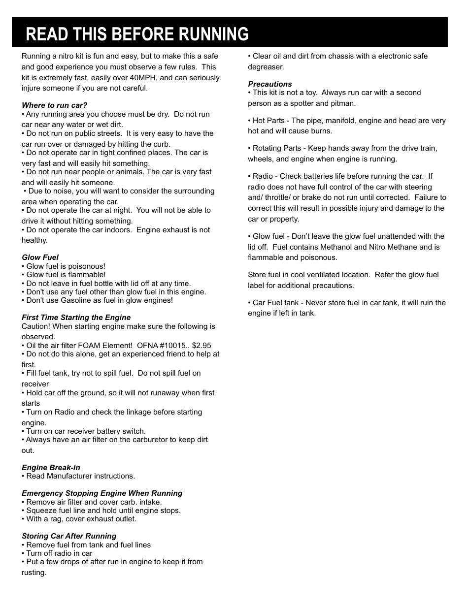 Read this before running | OFNA Racing Jammin X1 CR FTE User Manual | Page 3 / 40