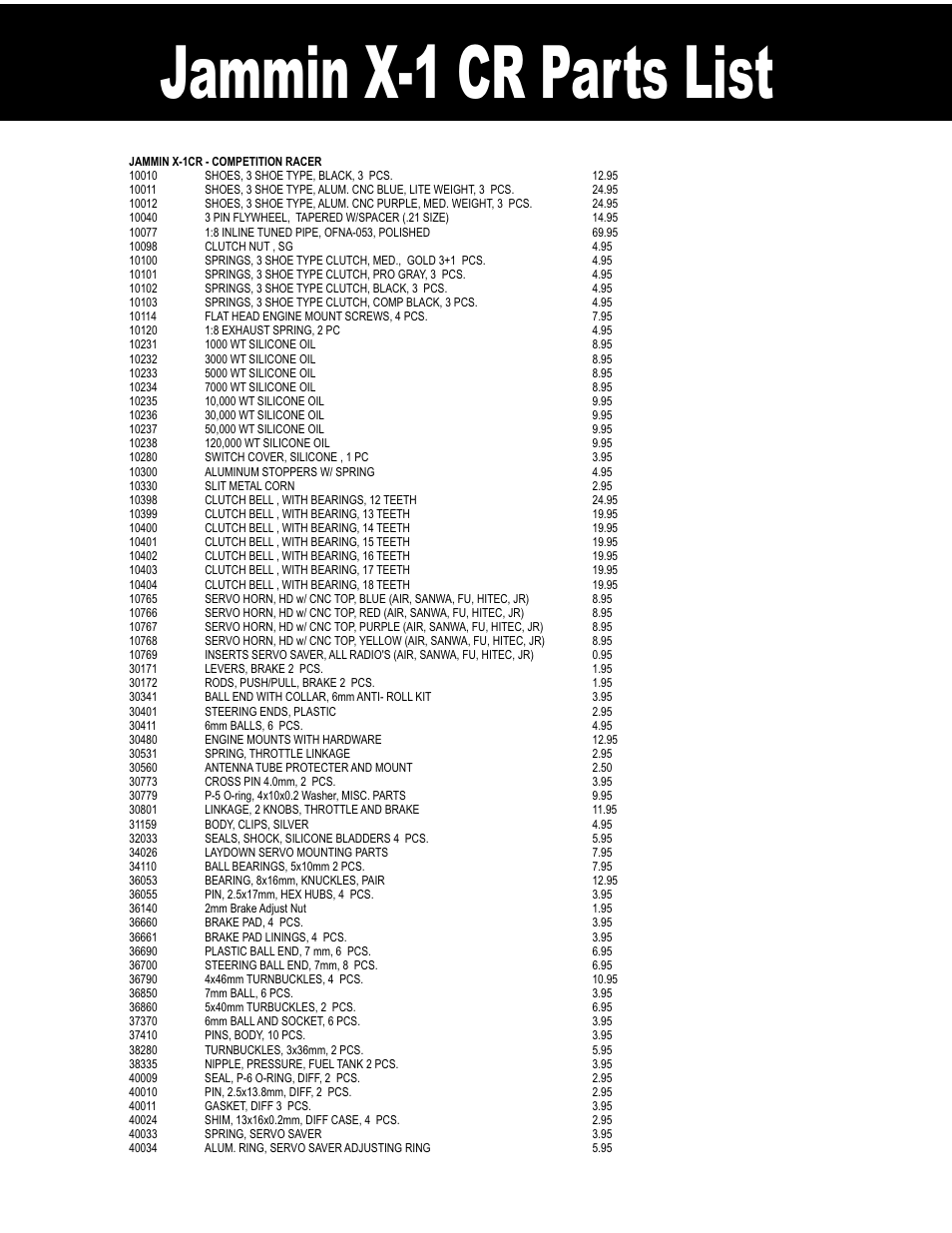 Jammin x-1 cr parts list | OFNA Racing Jammin X1 CR FTE User Manual | Page 35 / 40