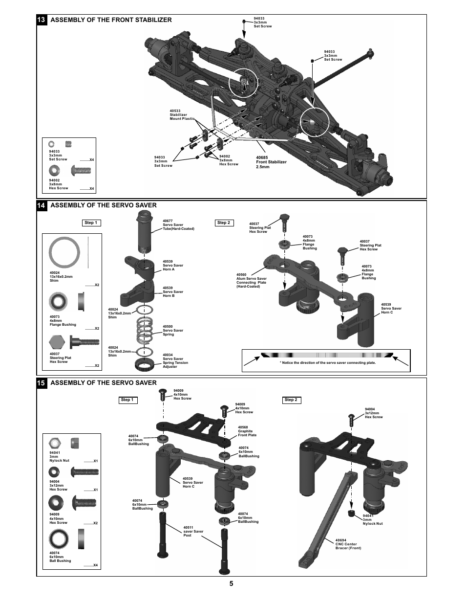 Assembl of the servo saver y, Assembl of the front stabilizer y | OFNA Racing Jammin X1 CRT PRO User Manual | Page 10 / 31