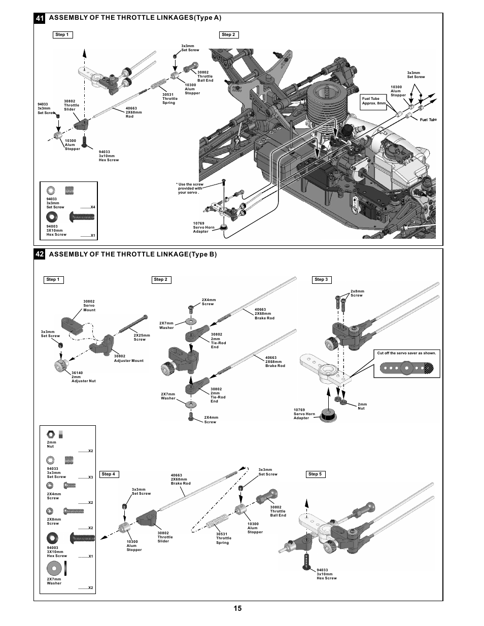 Assembly of the throttle linkages(type a), Assembly of the throttle linkage(type b) | OFNA Racing Jammin X1 CRT PRO User Manual | Page 20 / 31