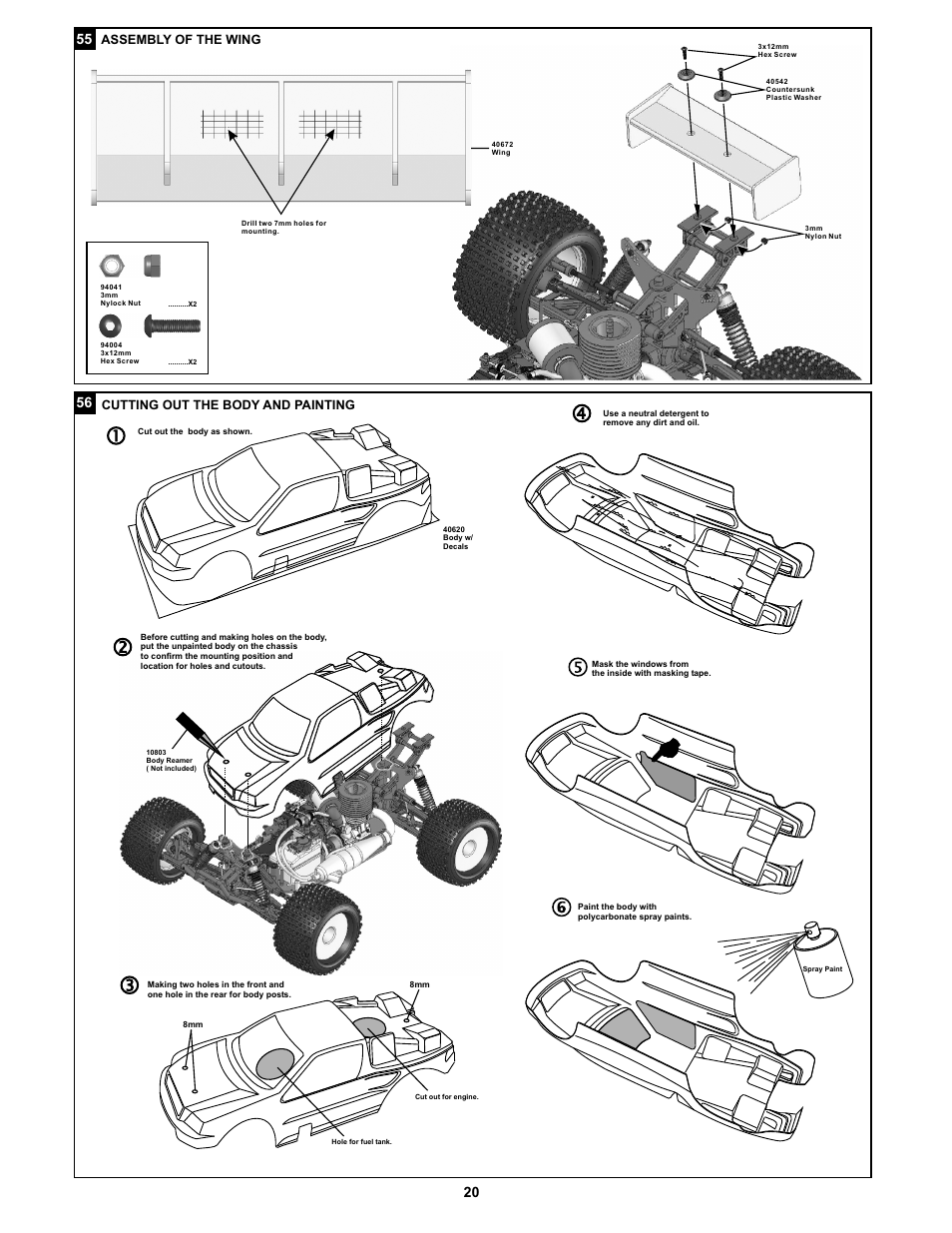 Assembly of the wing, Cutting out the body and painting | OFNA Racing Jammin X1 CRT PRO User Manual | Page 25 / 31