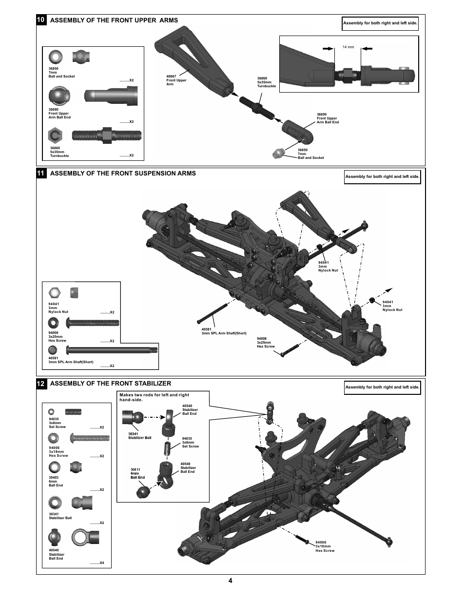 Assembl of the front upper arms y, Assembl of the front suspension arms y, Assembl of the front stabilizer y | OFNA Racing Jammin X1 CRT PRO User Manual | Page 9 / 31