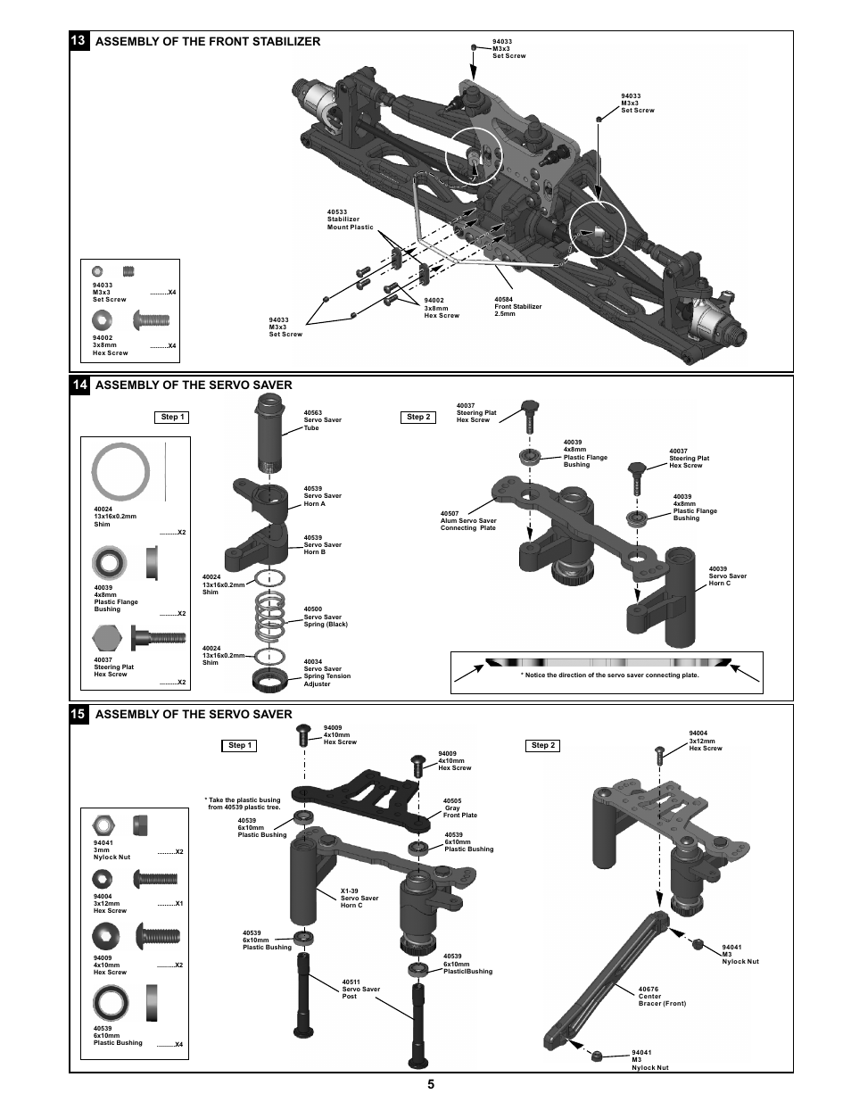 Assembl of the servo saver y, Assembl of the front stabilizer y | OFNA Racing Jammin X1 CRT RTR User Manual | Page 10 / 38