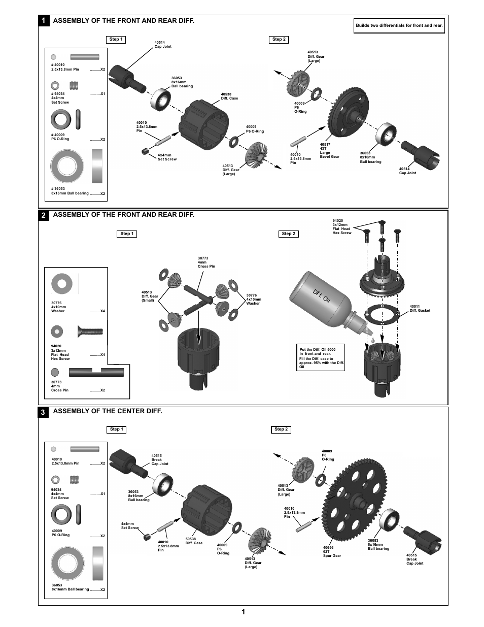 Assembly of the front and rear diff, Assembly of the center diff | OFNA Racing Jammin X1 CRT RTR User Manual | Page 6 / 38