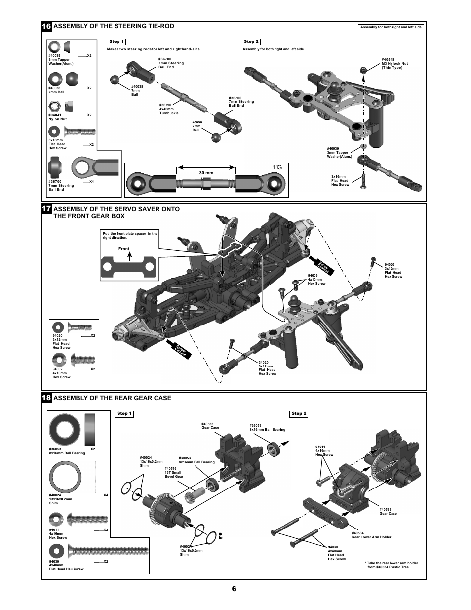 Assembl of the rear gear case y, Assembl of the steering tie-rod y | OFNA Racing Jammin X1 RTR User Manual | Page 10 / 46