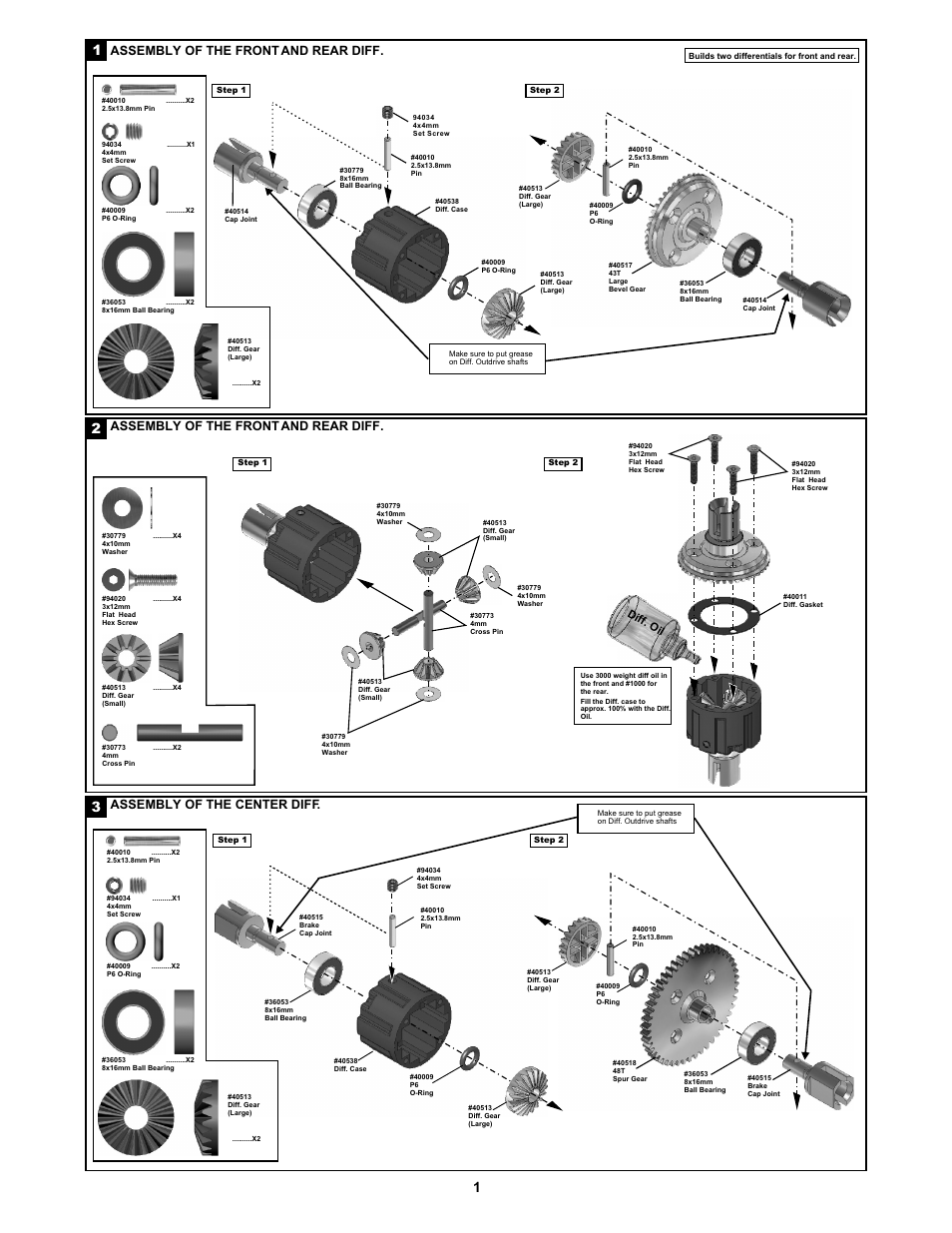 Assembly of the front and rear diff, Assembly of the center diff | OFNA Racing Jammin X1 RTR User Manual | Page 5 / 46