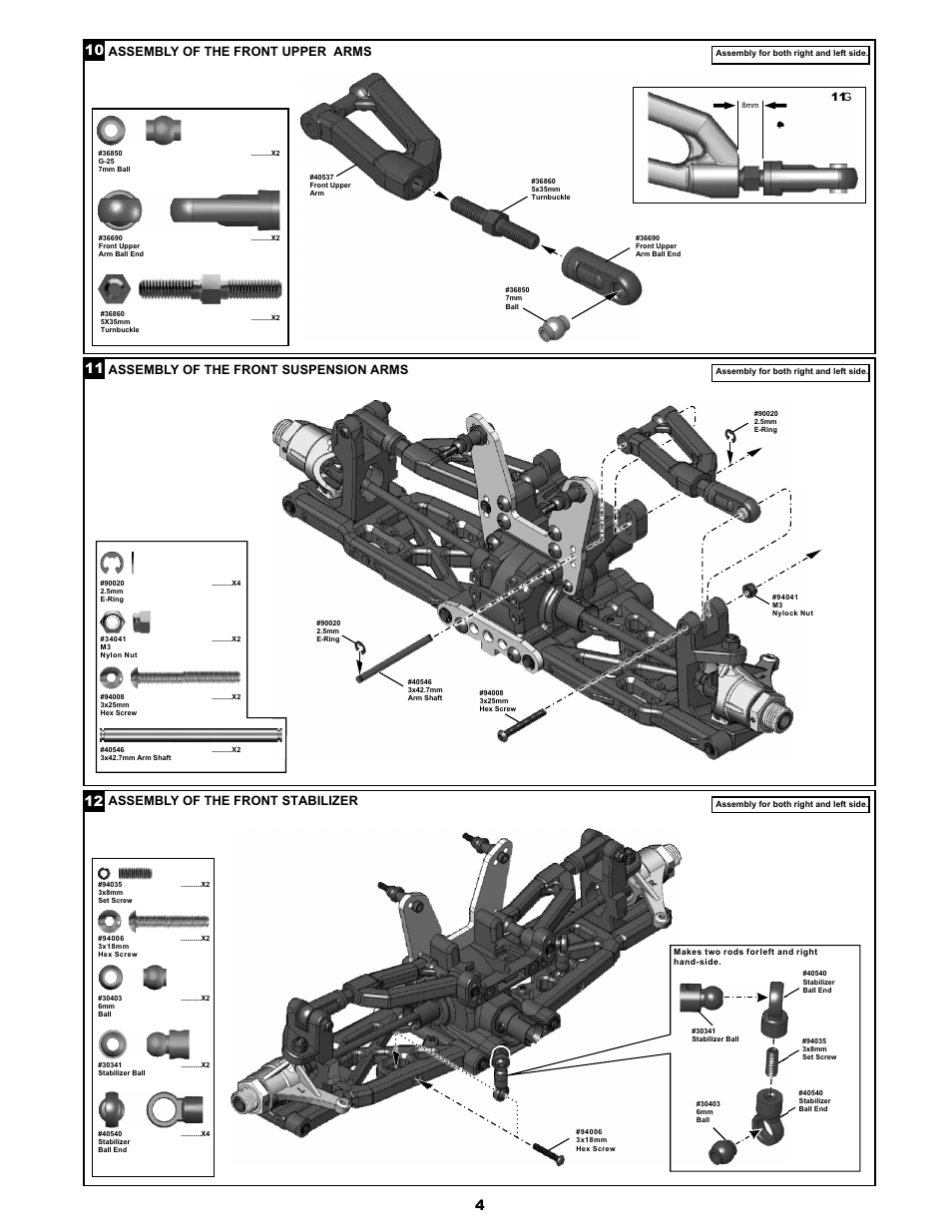 Assembl of the front upper arms y, Assembl of the front suspension arms y, Assembl of the front stabilizer y | OFNA Racing Jammin X1 RTR User Manual | Page 8 / 46