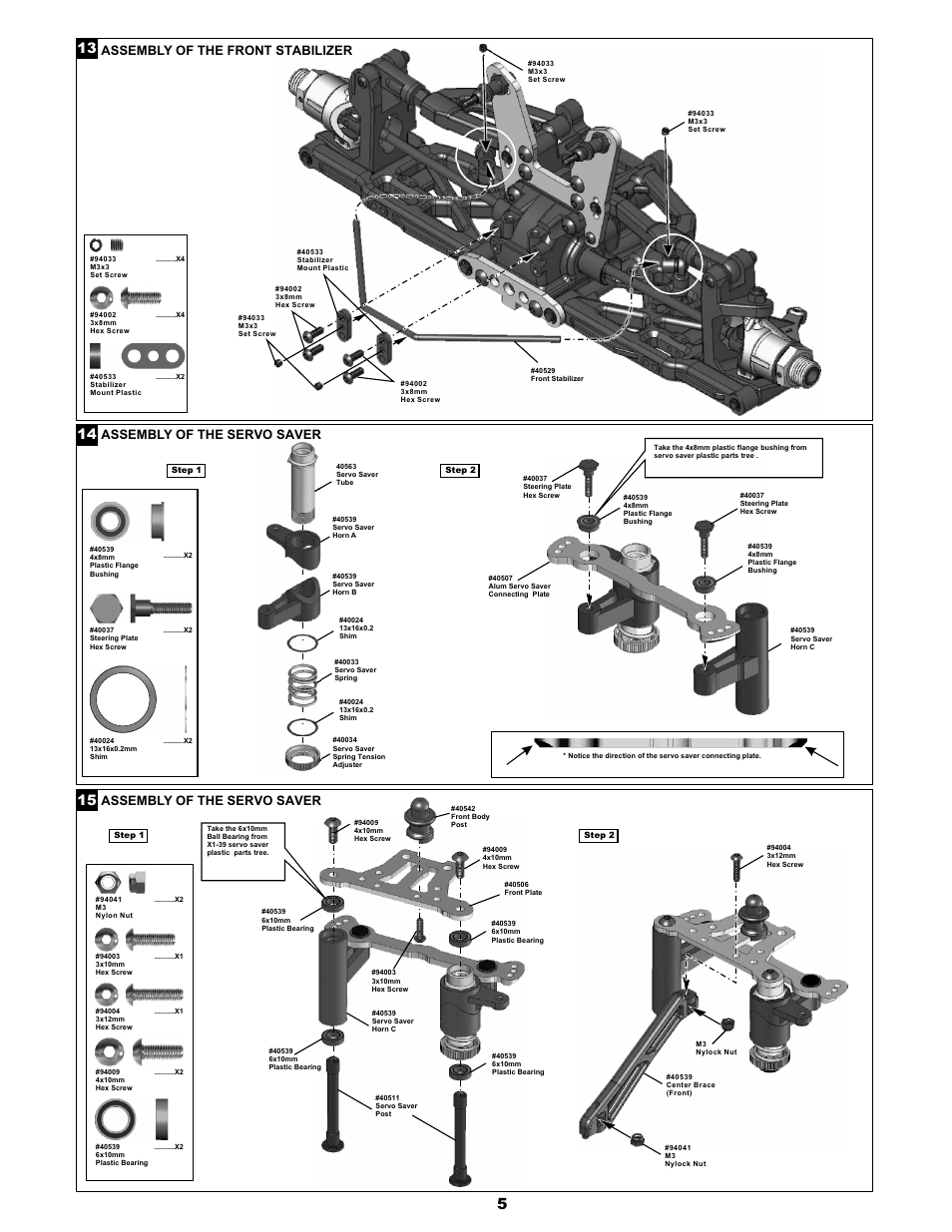 Assembl of the servo saver y, Assembl of the front stabilizer y | OFNA Racing Jammin X1 RTR User Manual | Page 9 / 46
