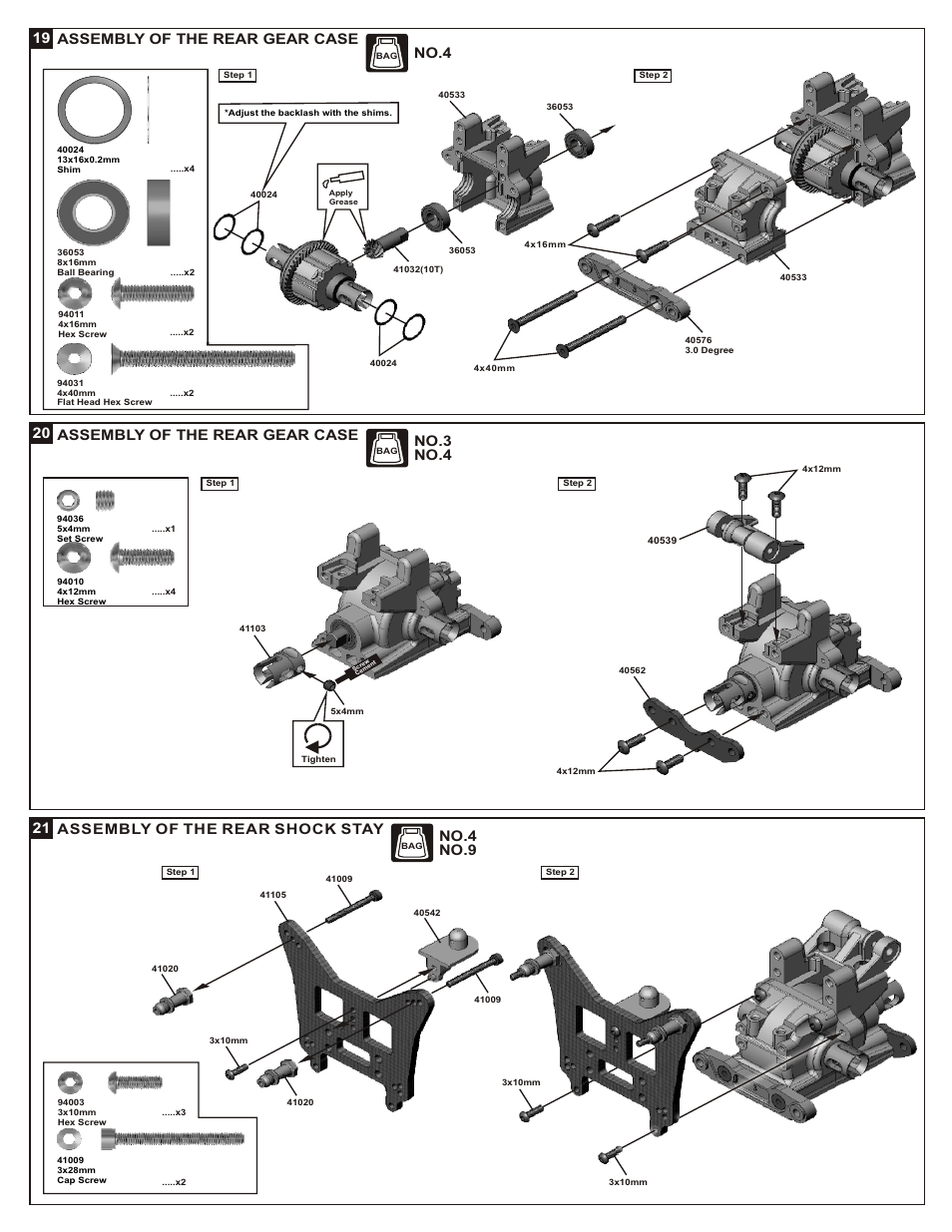 19 assembly of the rear gear case, No.4, No.4 no.9 | No.3 no.4 | OFNA Racing Jammin X2 Buggy User Manual | Page 15 / 38