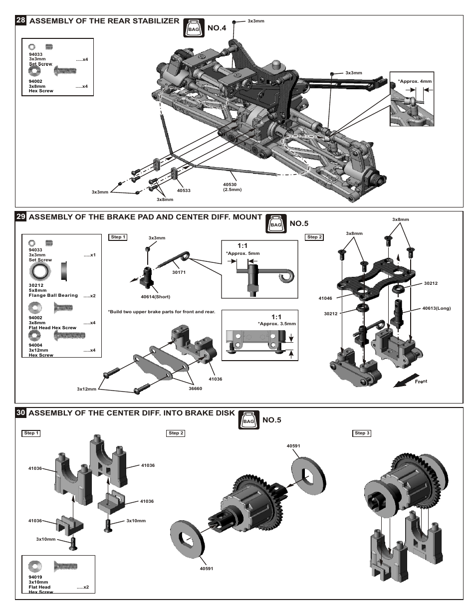 28 assembly of the rear stabilizer, No.4, No.5 | 30 assembly of the center diff. into brake disk | OFNA Racing Jammin X2 Buggy User Manual | Page 18 / 38