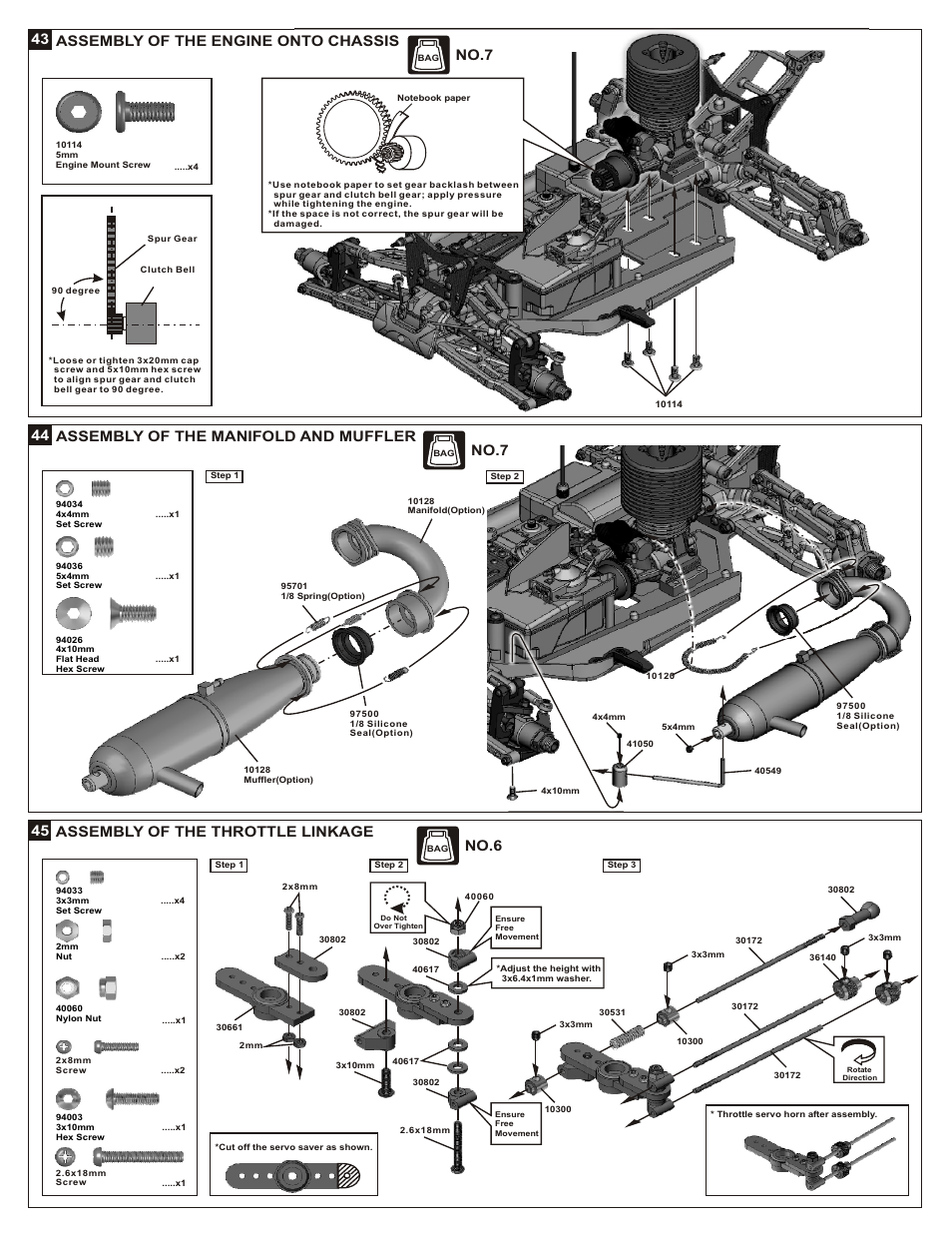 45 assembly of the throttle linkage, No.7, No.6 | OFNA Racing Jammin X2 Buggy User Manual | Page 23 / 38