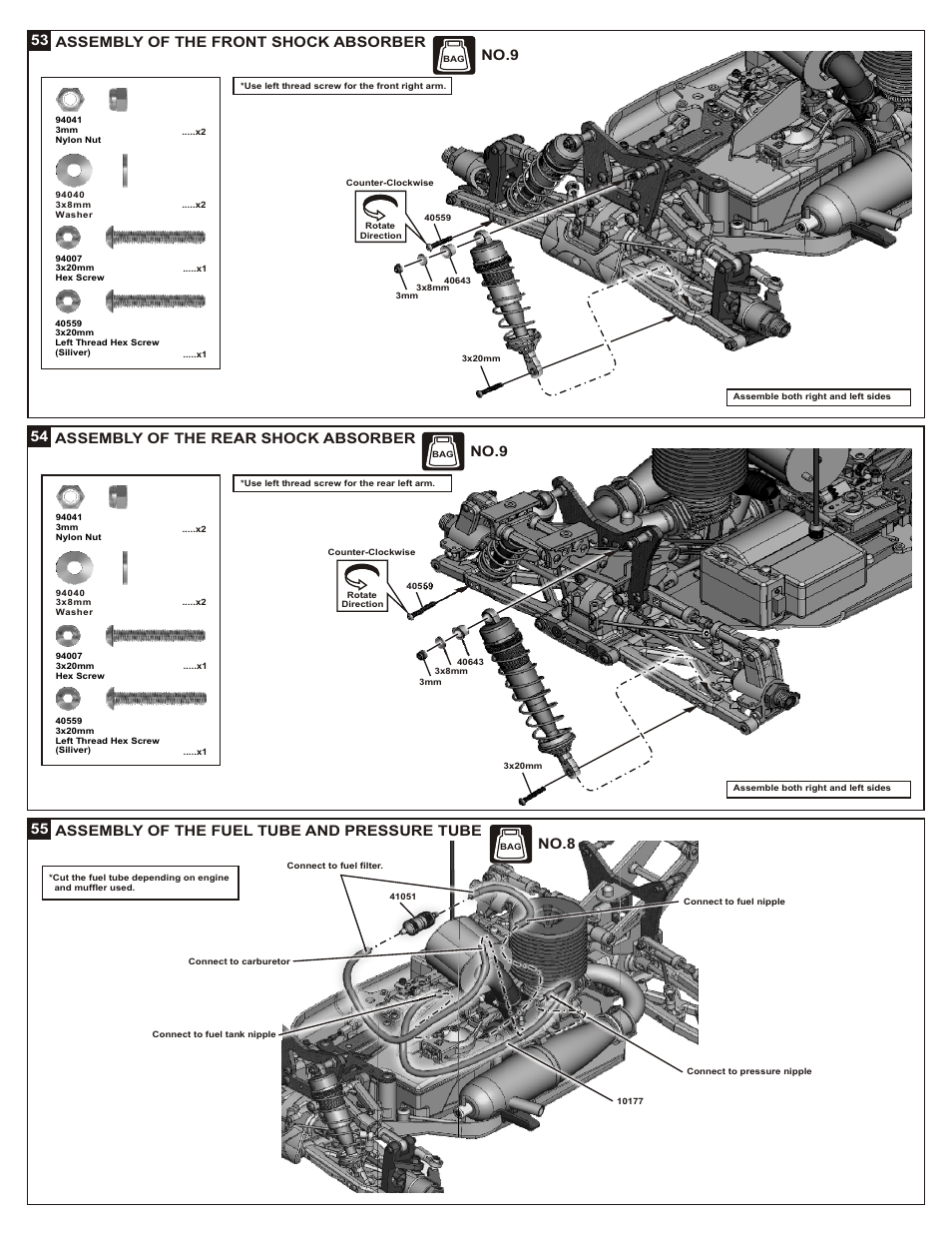 55 assembly of the fuel tube and pressure tube, No.9, No.8 | OFNA Racing Jammin X2 Buggy User Manual | Page 26 / 38