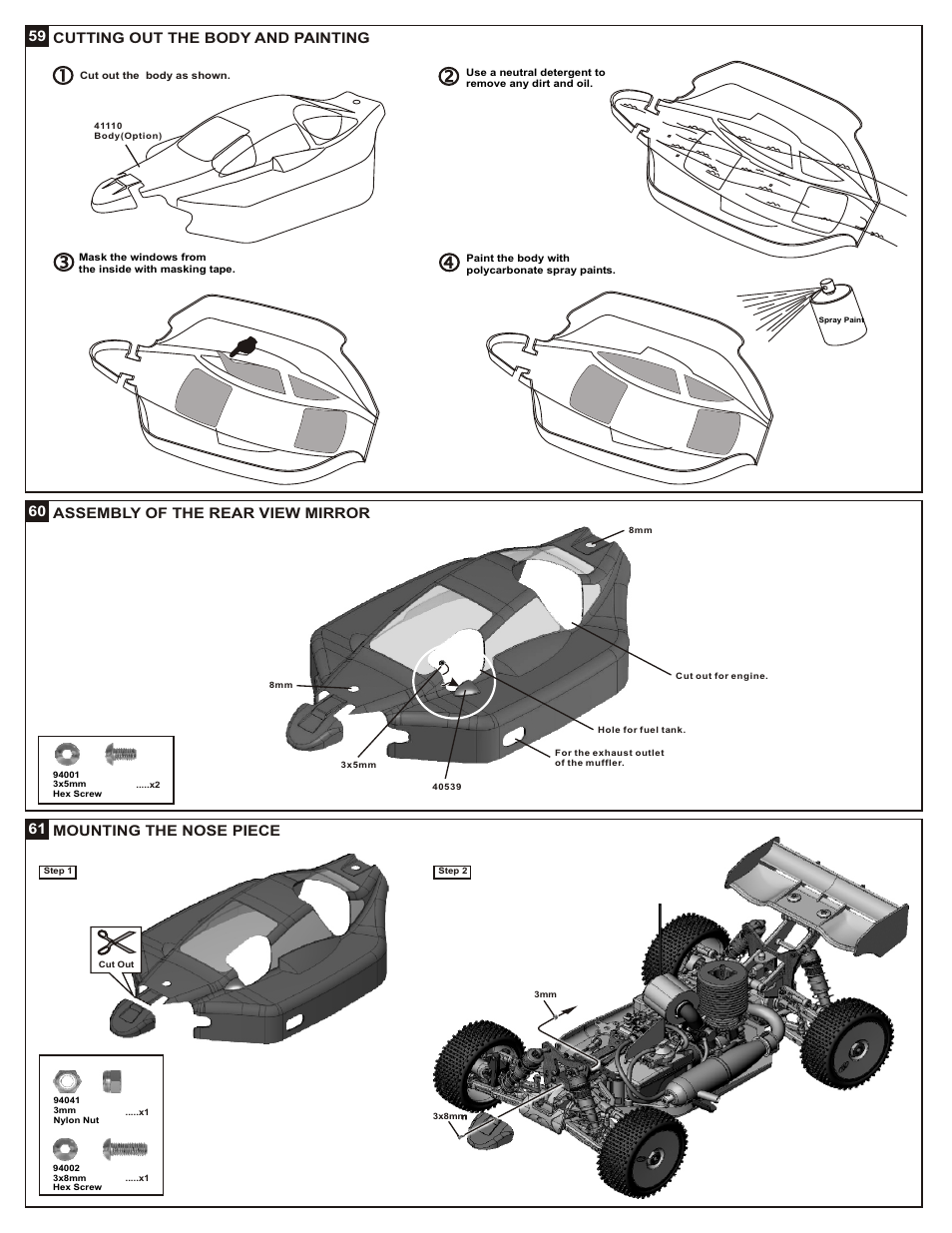 61 mounting the nose piece | OFNA Racing Jammin X2 Buggy User Manual | Page 28 / 38