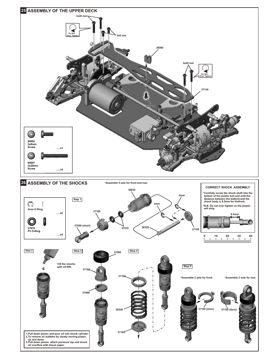 25 26 assembly of the shocks, Assembly of the upper deck | OFNA Racing JL10e User Manual | Page 10 / 19