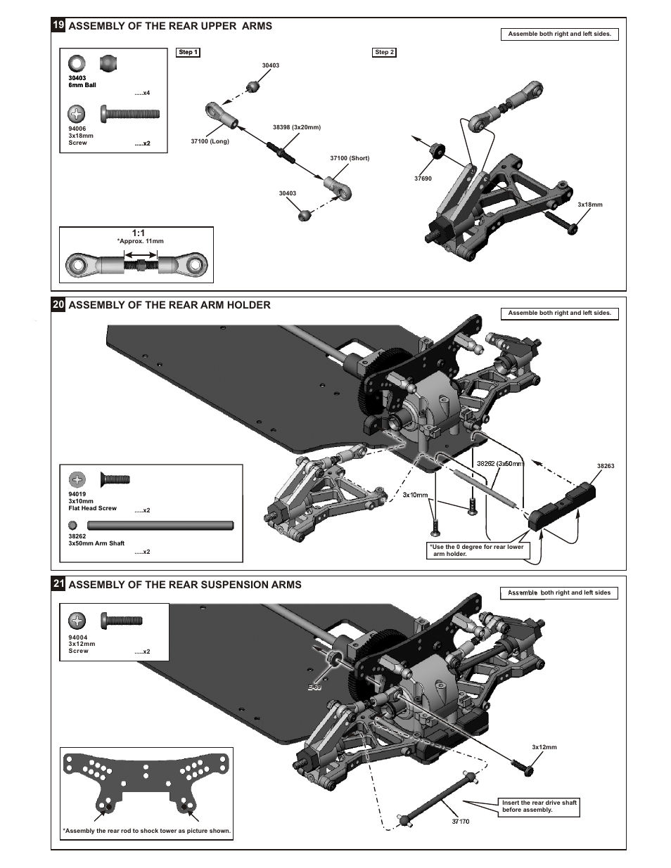 19 assembly of the rear upper arms, 21 assembly of the rear suspension arms, 20 assembly of the rear arm holder | OFNA Racing JL10e User Manual | Page 8 / 19