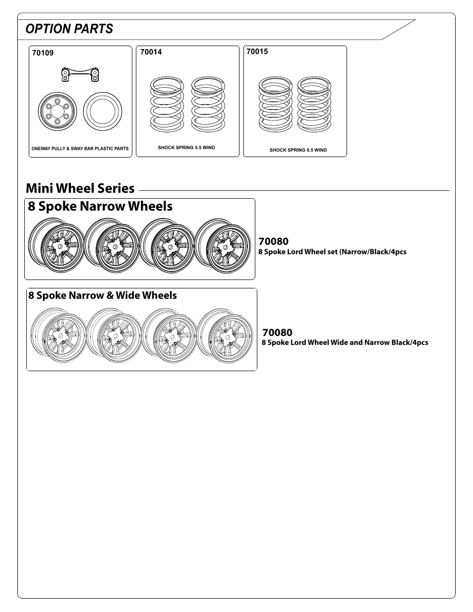 Mini wheel series 8 spoke narrow wheels, Option parts | OFNA Racing JL12e User Manual | Page 28 / 31