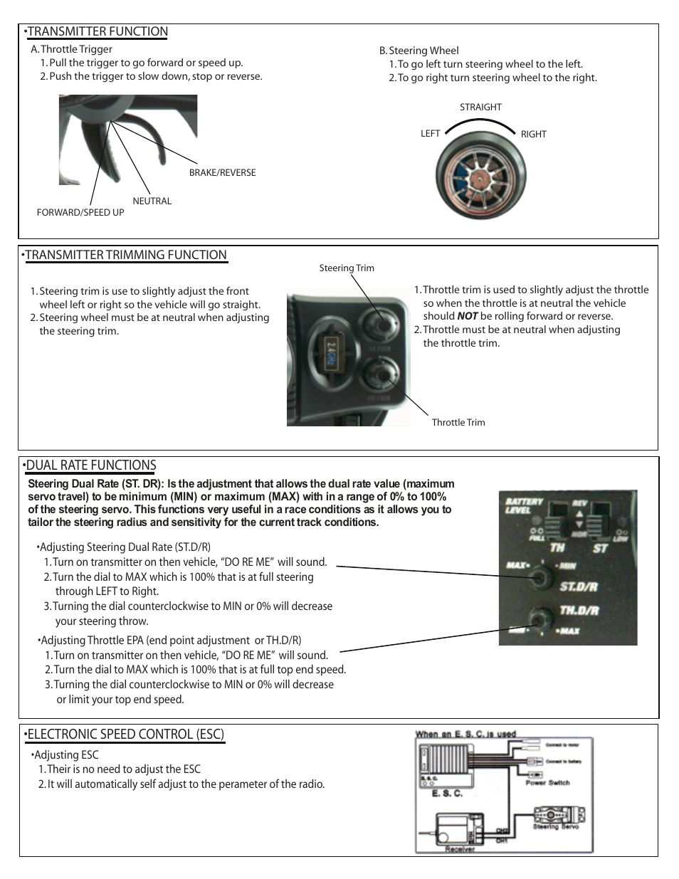 Dual rate functions, Electronic speed control (esc) | OFNA Racing JL12e User Manual | Page 4 / 31