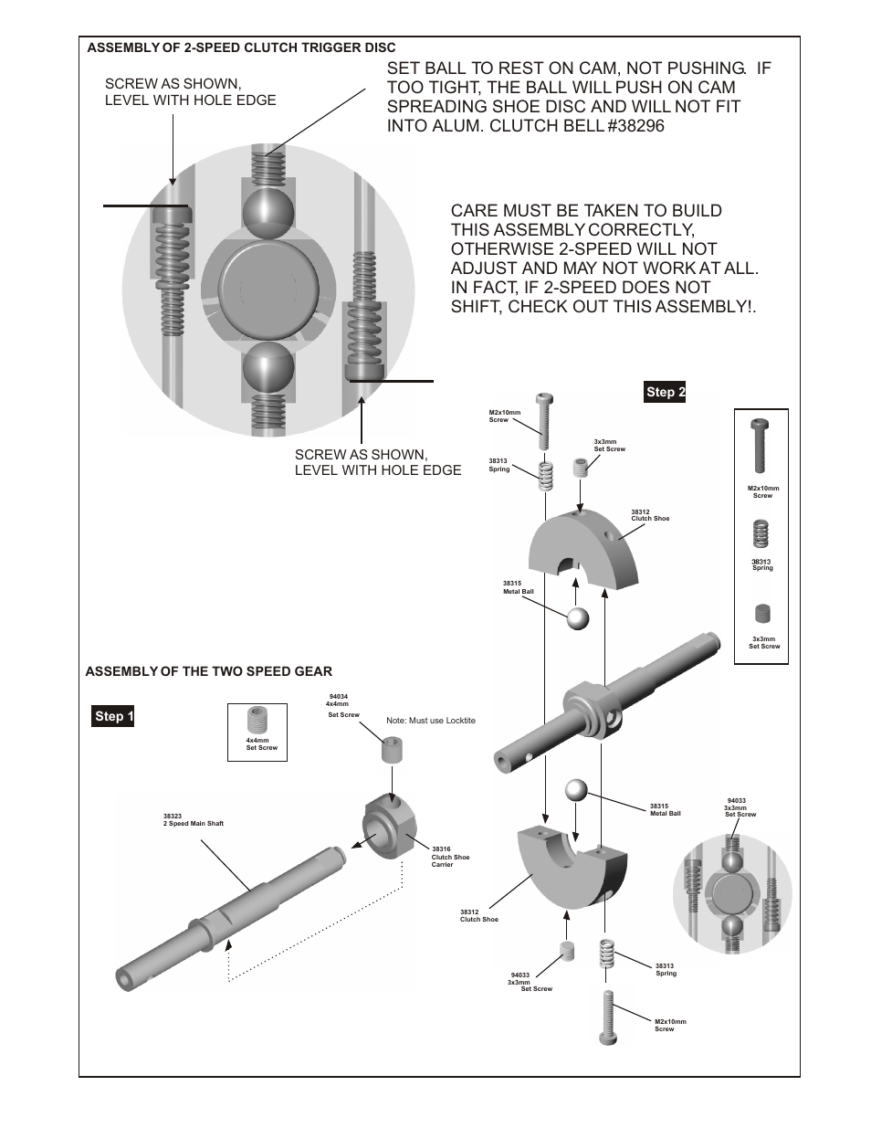 Step 2, Screw as shown, level with hole edge, Step 1 step 2 | Assembly of the front gear box | OFNA Racing LD3 Pro User Manual | Page 11 / 40
