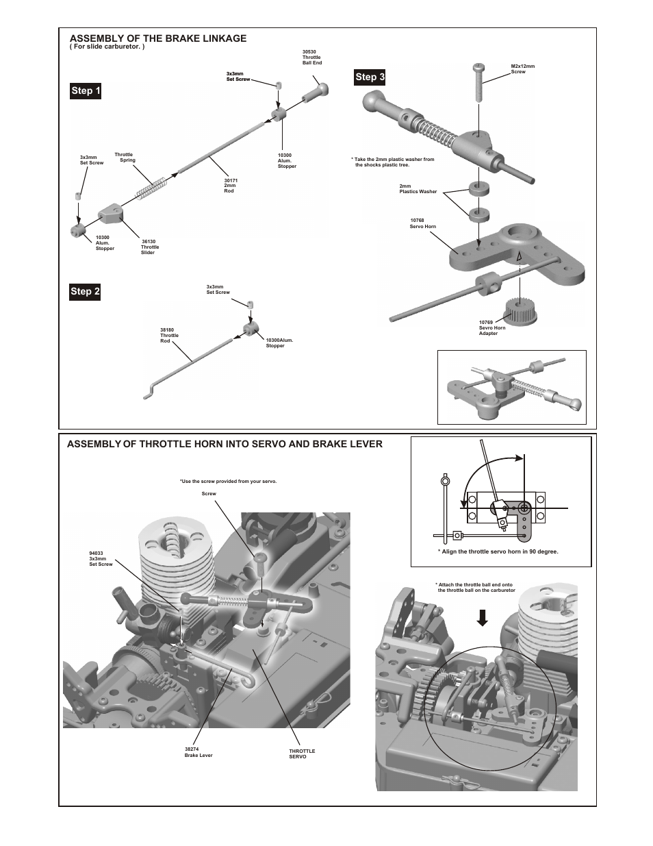 Assembly of the brake linkage step 1 step 3 step 2, Assembly of the engine onto chassis | OFNA Racing LD3 Pro User Manual | Page 25 / 40