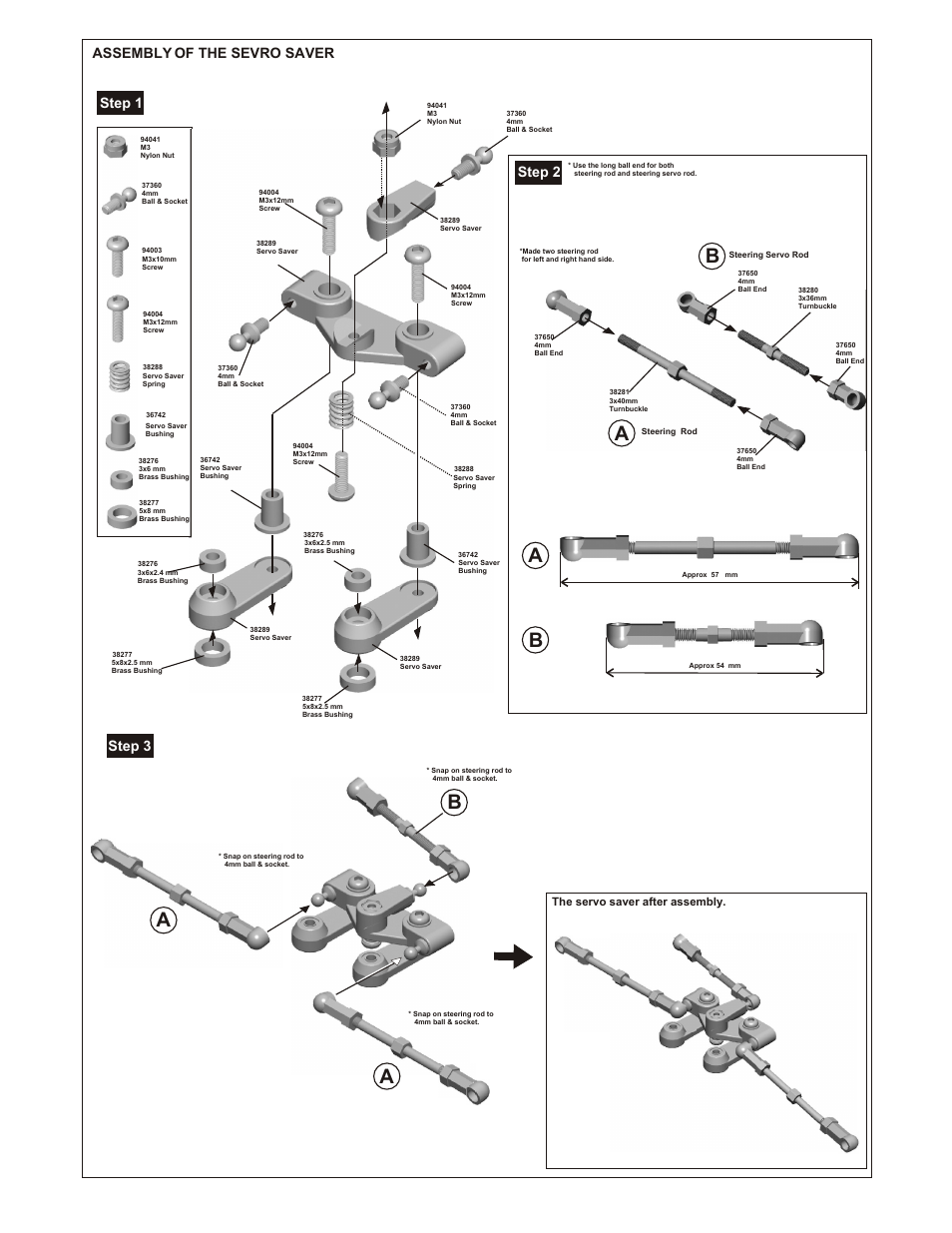 Ab b b, Step 1 step 2 step 3 assembly of the sevro saver | OFNA Racing LD3 RTR User Manual | Page 12 / 32