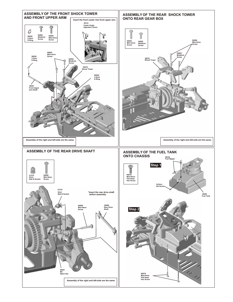 Step 1 step 2, Assembly of the radio tray onto chassis a c b, Assembly of the stiffener | OFNA Racing LD3 RTR User Manual | Page 17 / 32