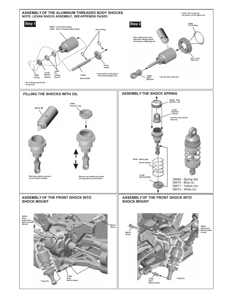 Assembly of the front bumper, Assembly of the aluminum threaded body shocks | OFNA Racing LD3 RTR User Manual | Page 22 / 32
