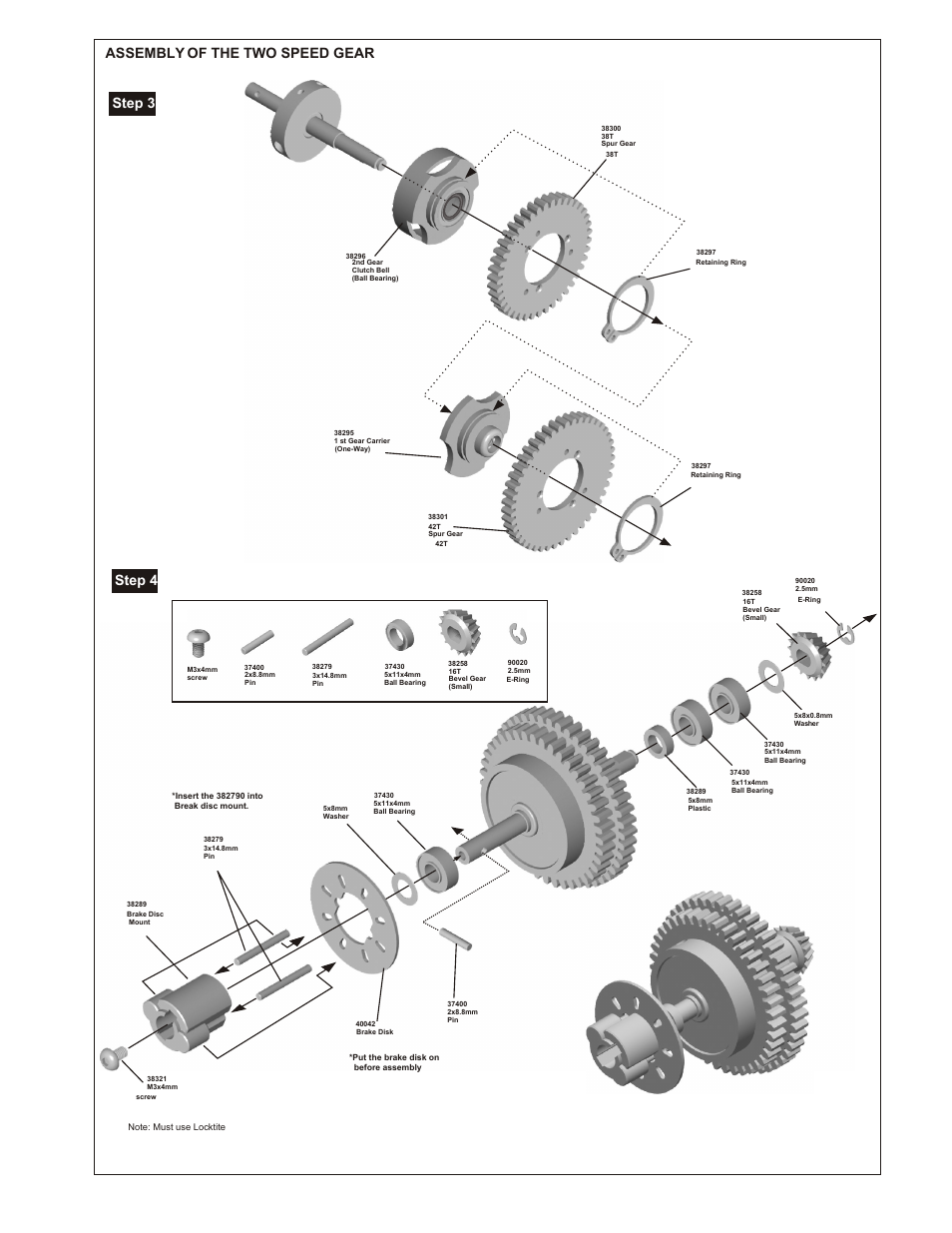 Screw as shown, level with hole edge, Step 3 step 4 assembly of the two speed gear, Step 1 step 2 | OFNA Racing LD3 RTR User Manual | Page 7 / 32